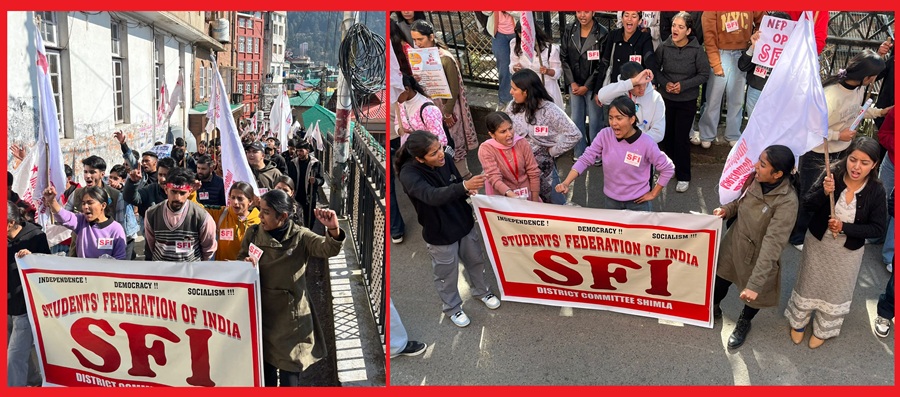छात्र संघ चुनावों की बहाली, सार्वजनिक शिक्षा बचाओ व प्रदेश में बढ़ते सांप्रदायिकता पर रोक के खिलाफ शिमला में SFI का सुक्खू सरकार के खिलाफ  प्रदर्शन