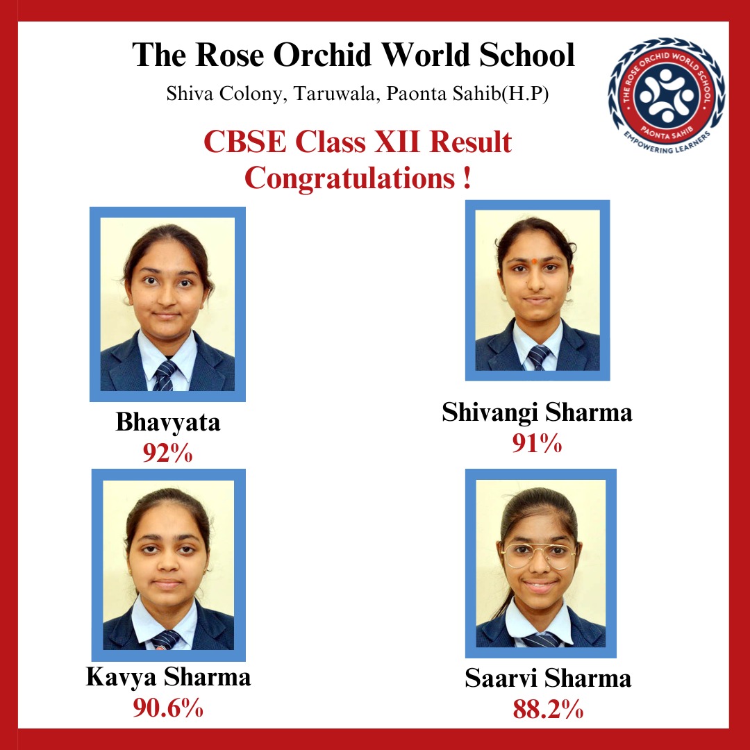 CBSE कक्षा 12वीं बोर्ड परीक्षा में द रोज़ ऑर्किड वर्ल्ड स्कूल का उत्कृष्ट प्रदर्शन