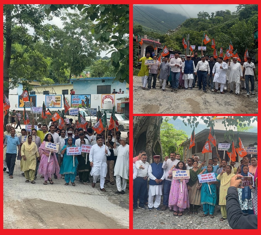 सड़कों की बदहाली पर भाजपा का हल्लाबोल, सुखराम चौधरी की अगुवाई में सड़कों पर उतरे कार्यकर्ता